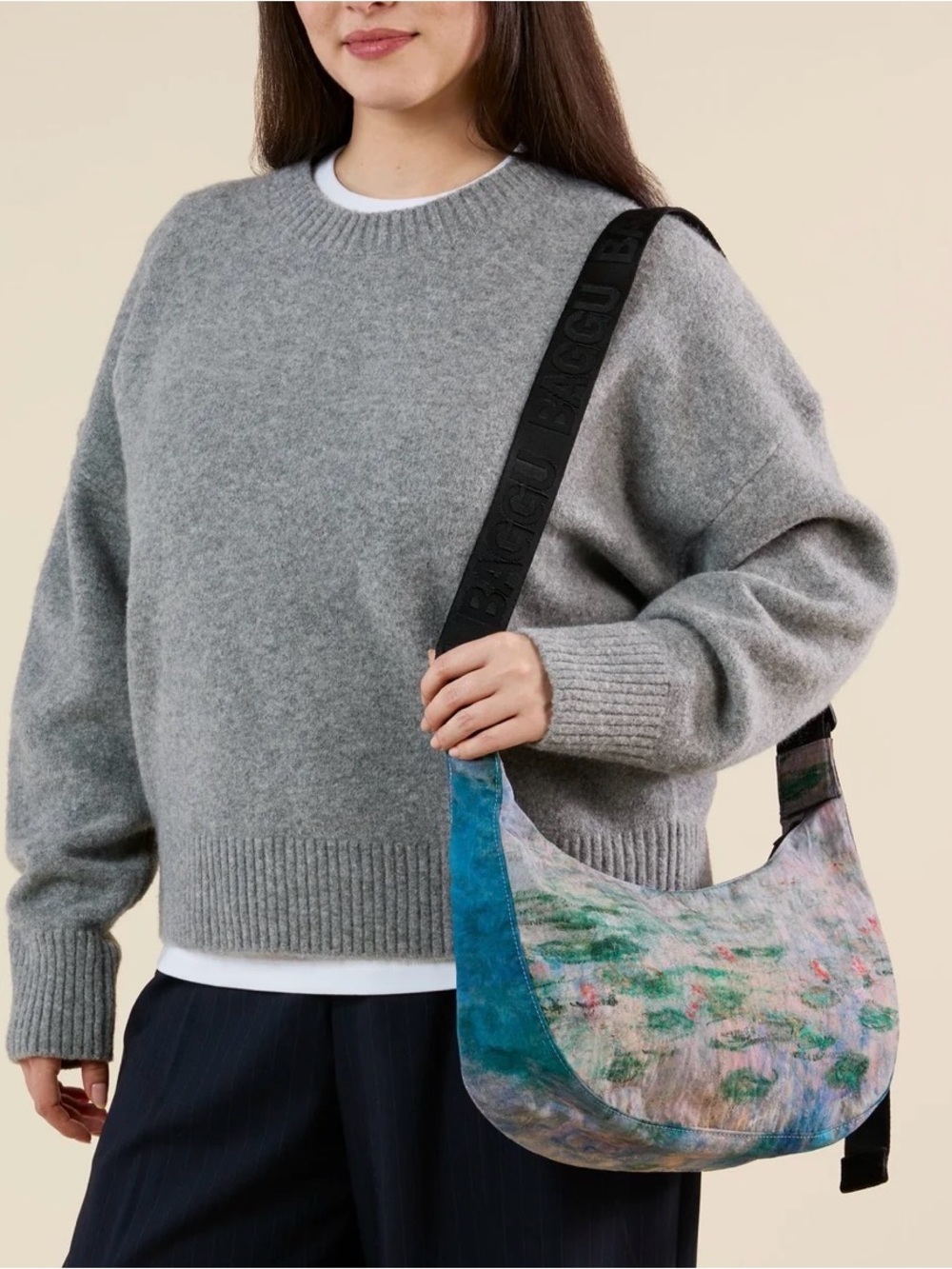 NWT BAGGU MoMA Medium Crescent Bag Claude Monet